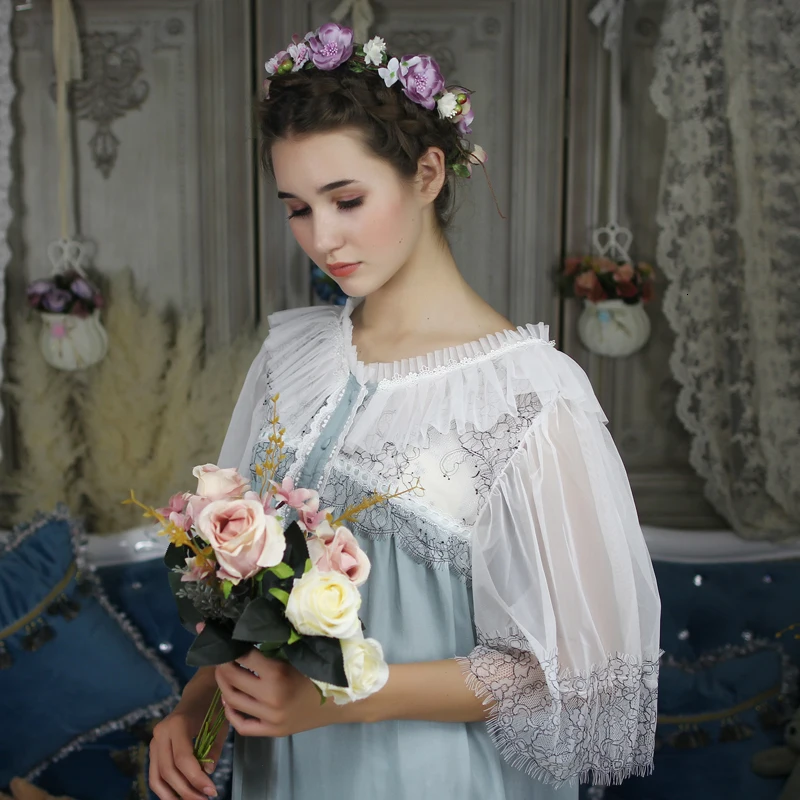 Новинка, ночная рубашка, ночная рубашка, женское длинное платье, домашняя одежда, длина до лодыжки, ночная сорочка, кружевная длинная ночная рубашка в стиле ретро, милая