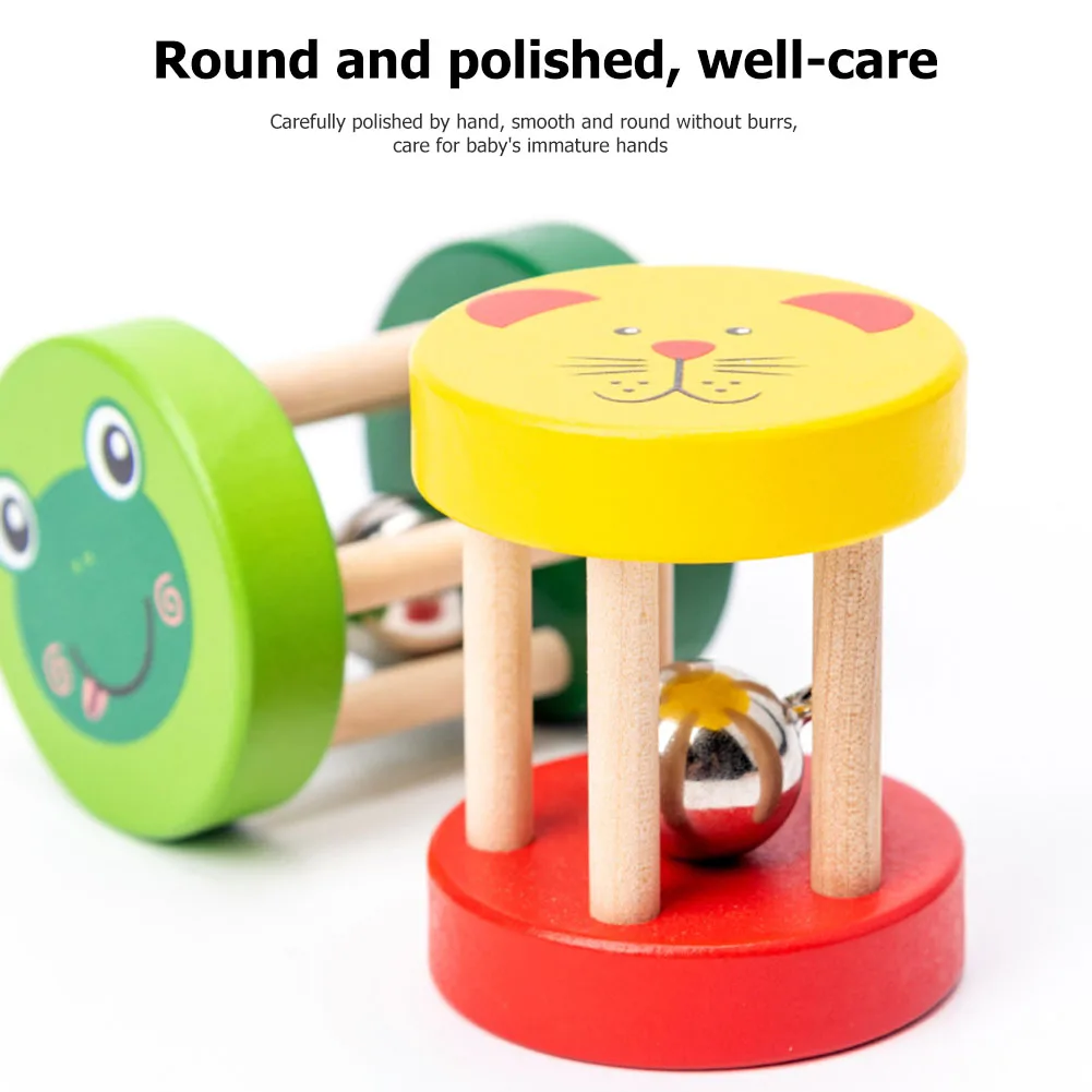 

Baby Wooden Rattle Kids Early Education Cartoon Toys Infant Handbell for Music Enlightenment Musical Shaking Handbell Instrument