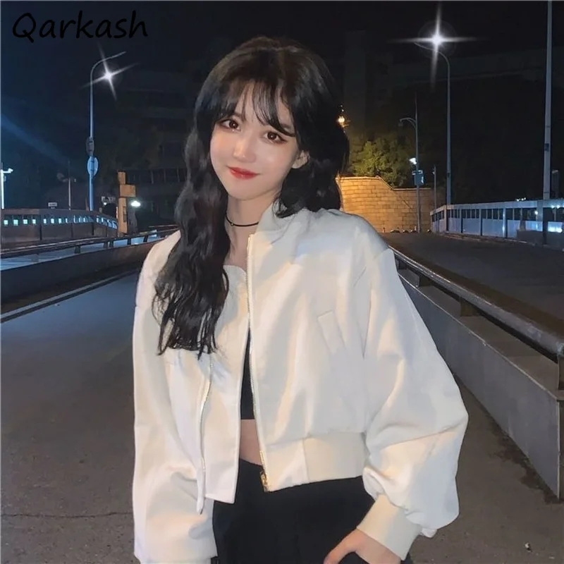 

Autumn Jacket Women Korean Style Cropped Clothes Streetwear Casual Solid All-match Simple Spring Fall Outerwear Mujer Chaqueta