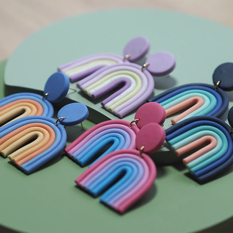 Модные U-образные серьги радужного цвета из полимерной глины полимерные ручной