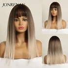 Синтетический женский парик Jonrenau, термостойкий, с длинными прямыми волосами, с эффектом деграде, черного, коричневого, серого, пепельного цвета, Лолита, Боб, с челкой