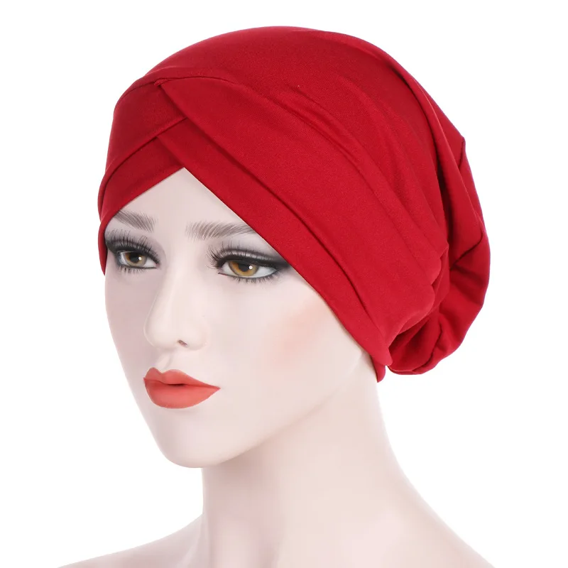

New Women Stretch Solid Ruffle Turban Hat Scarf Knotted Chemo Beanie Caps Headwrap for Cancer Chemotherapy Hair Loss Accessories