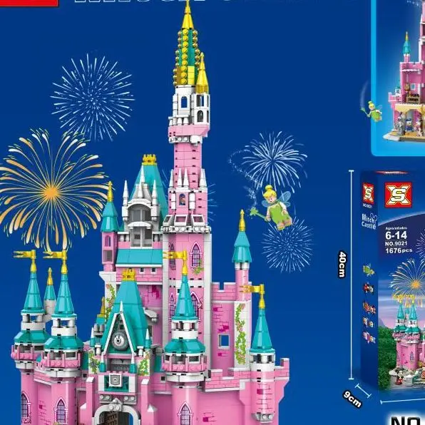 

PANLOS Princess Castle Large Building Pink Dream Castle Model Children's Toy Sticker Gift Building Blocks Small Bricks