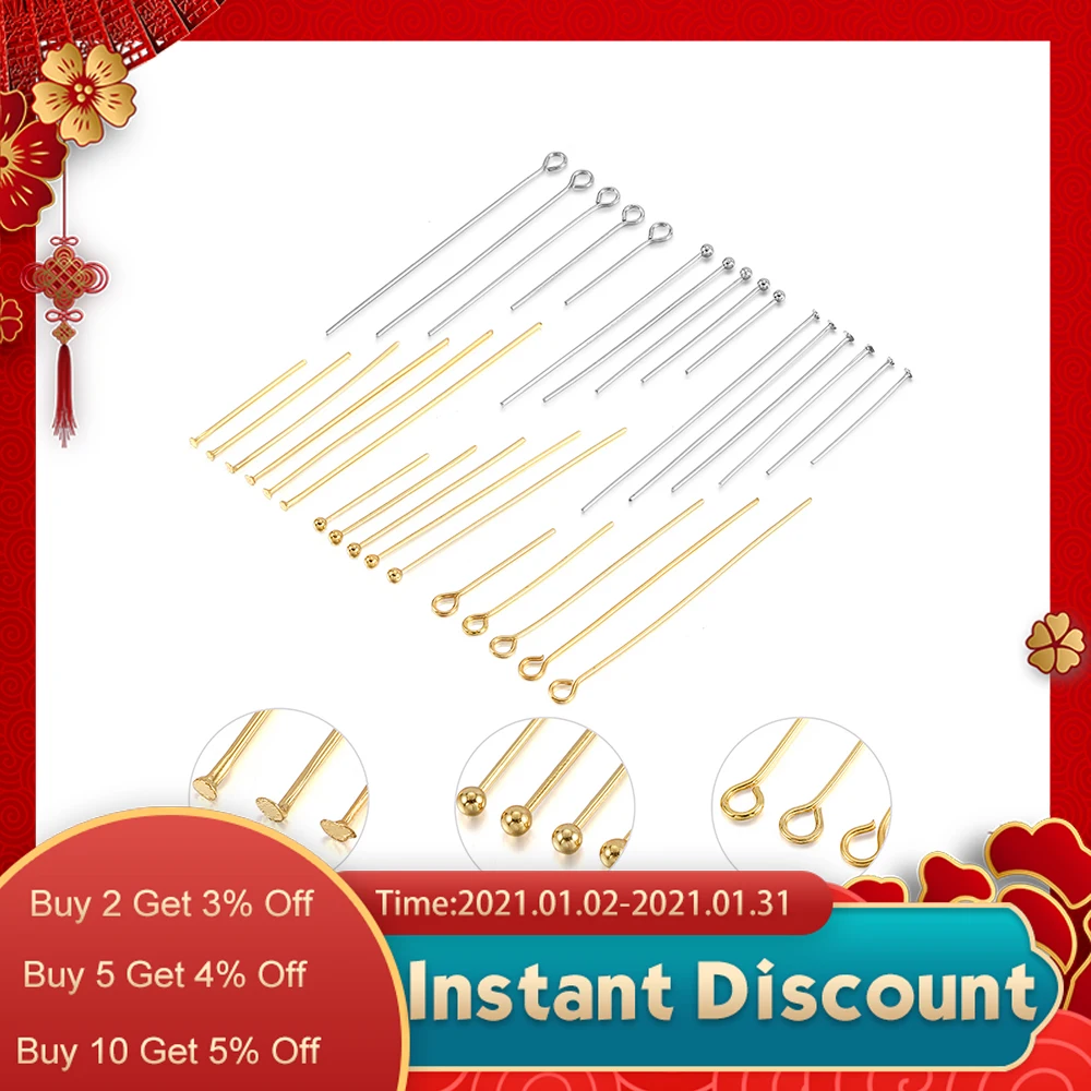 50-100pcs Stainless Steel Heads Eye Flat Head Pin Gold Silver Plated Ball Head Pins Findings For Jewelry Making  Accessories
