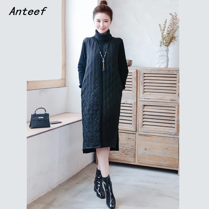 Женское винтажное платье средней длины с длинным рукавом и хлопковой подкладкой