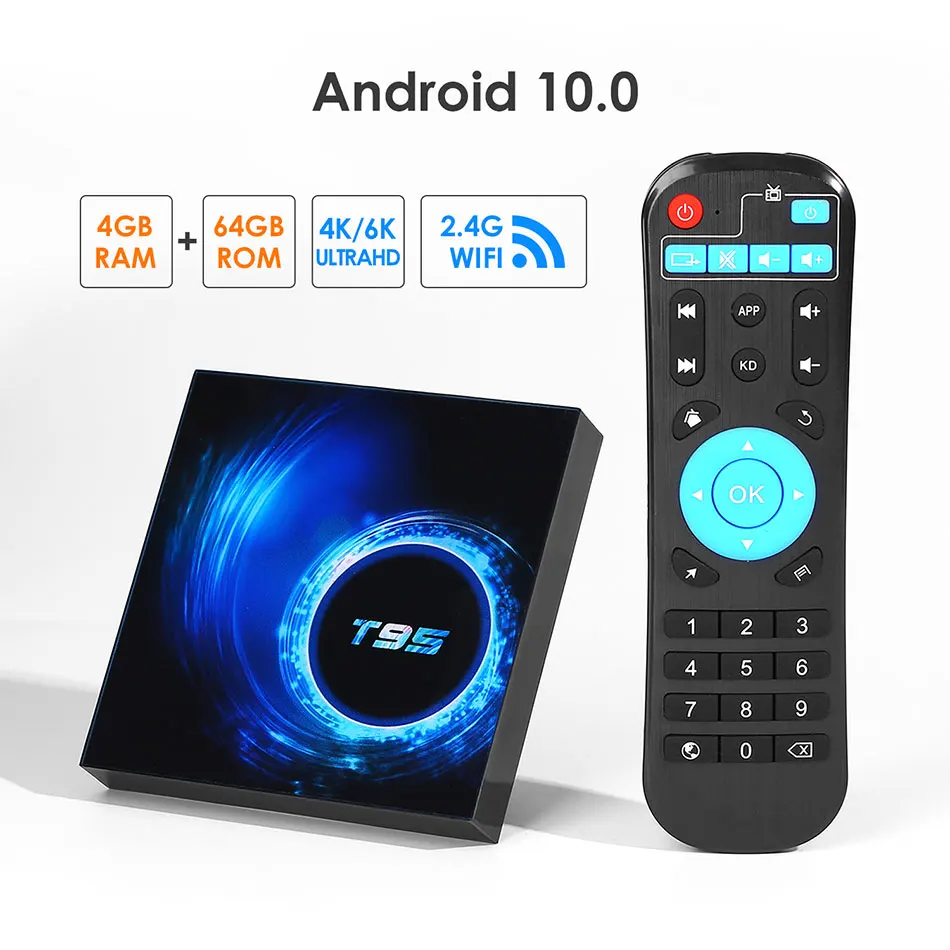 T95 Pro TV Box Android 10 0 4 Гб ОЗУ 64 ПЗУ четырехъядерный 6K YouTube медиаплеер Netflix Play Store