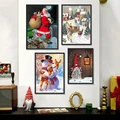 Рождественский постер, Картина на холсте с изображением Санта-Клауса, снеговика, пейзажа, настенное искусство, Декор для дома, гостиной, рождественский подарок - фото