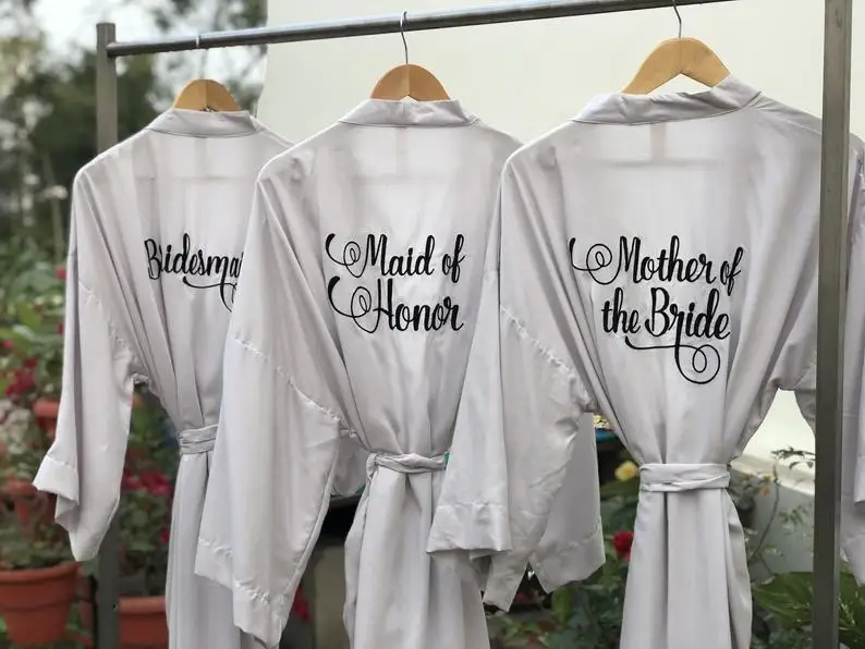 Персонализированный пыльный синий халат горничной honor Атласный для невесты