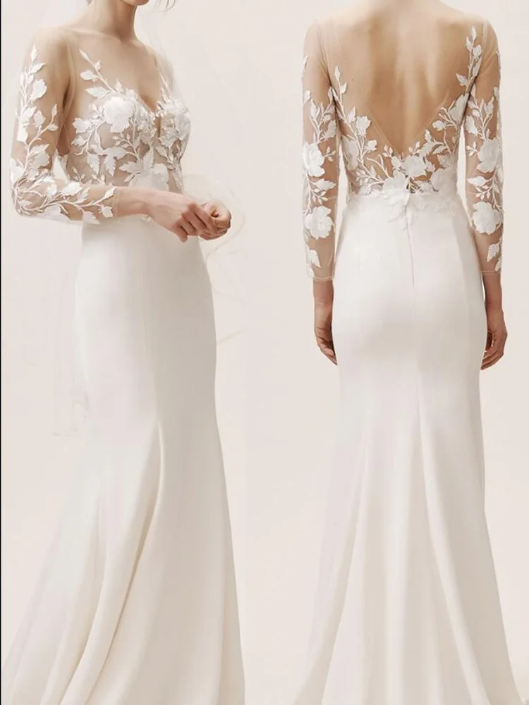 

Sexy Back Open Mermaid Wedding Dresses With Long Lace Sleeve 2020 amanda novias Plus Size Bridal Gowns Dubai Wedding Dress