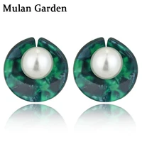 mg trendy imitation white pearl earrings yellow green acetate acrylic stud earrings for women fashion stainless steel jewelry