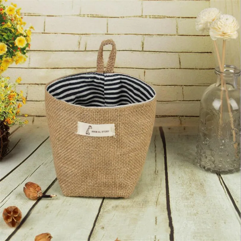 Подвесной хлопковый льняной горшок Корзина Zakka цветочный полосатый Настольный