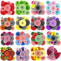 12pcsset hanging circle paper fan colorful mexican fiesta carnival paper pinewheel for party birthday wedding backdrop decor