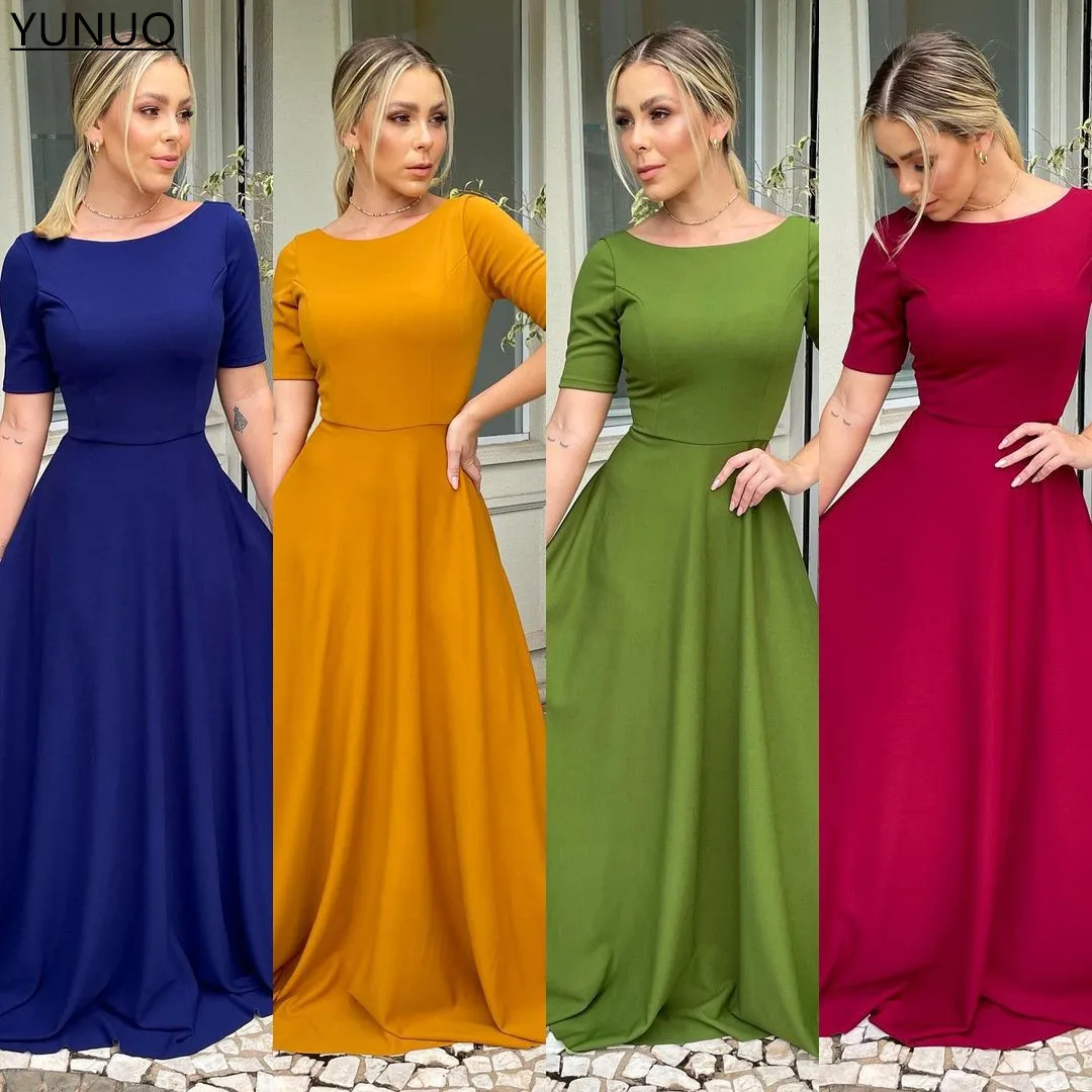 

YUNUO Olive Green платье Short Sleeves Prom Evening Dresses for Women Party A-line Satin robes de soirée 2021 vestidos Custom