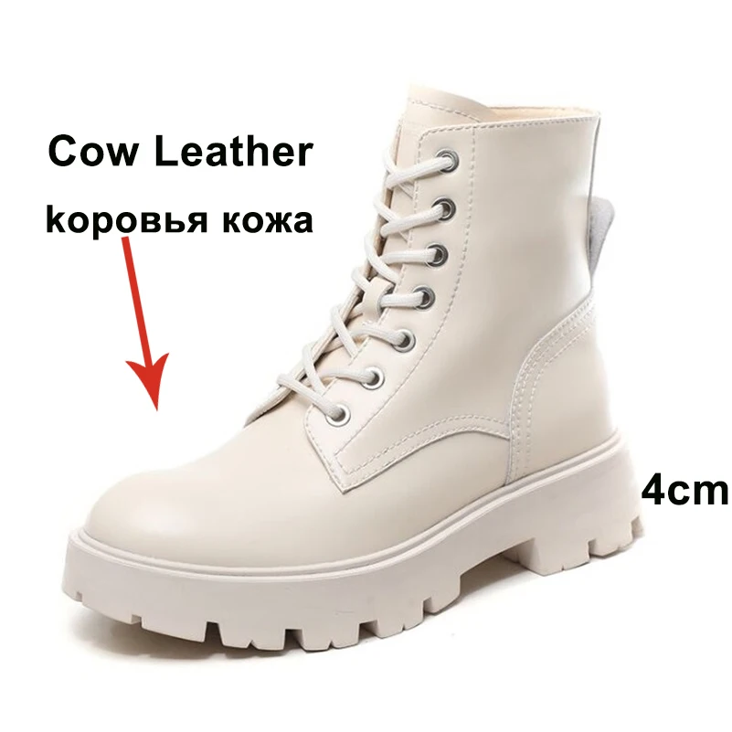 

Women Genuine Leather Motorcycle Boots Round Toe Lace Up Shoes Thick Med Heel Ladies Ankle Boots 2021 Autumn Winter Botas Mujer