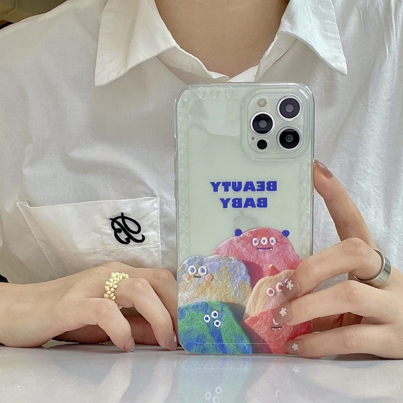 

Ins Cute Cartoon Monster Pattern Korean Phone Case For iPhone 12 11 Pro Max X Xs Max Xr 7 8 Puls SE 2020 Cases Soft TPU Cover