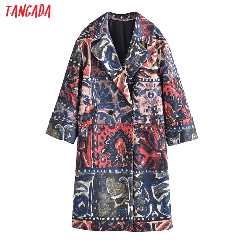 

Женское шерстяное пальто с карманами Tangada, винтажное утепленное пальто с цветочным принтом, длинное пальто большого размера для офиса, 3W119, з...