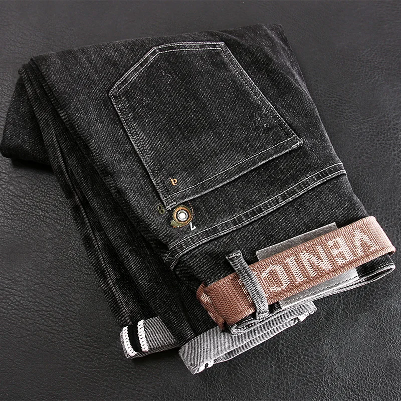 Newly Vintage Fashion Men Jeans Retro Black Gray Elastic Designer Slim Jeans Men Korean Style Casual Stretch Denim Pencil Pants