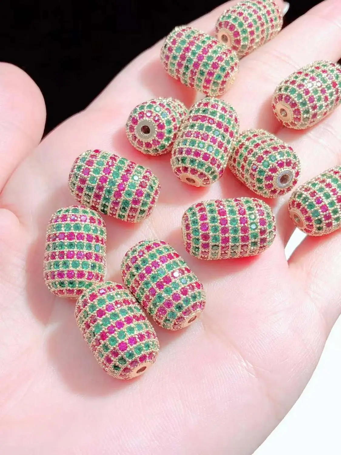 

2pcs gold Filled rainbow Cz pave barrel loose beads for jewelry making 12x19mm