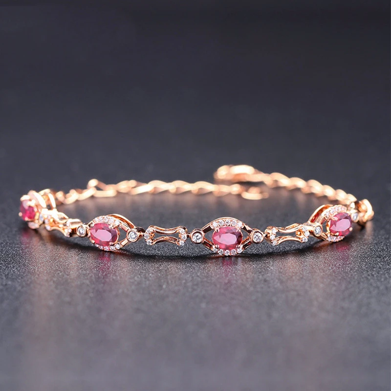 

Fashion Elegant Crystal Zircon Rose Gold Color Bracelet Woman Banquet Prom Accessories