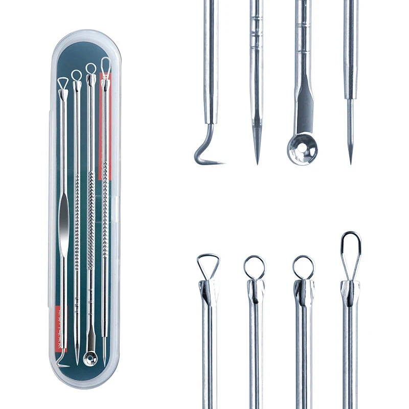 

4Pcs Stainless Steel Blackhead Remover Tool Kit Face Massage Whitehead Pimple Spot Comedone Acne Extractor Face Massager 4Pcs S