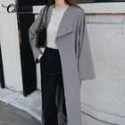 Женский модный Тренч с длинным рукавом Celmia, осень 2021, кардиган, Длинная ветровка, Корейская стильная уличная одежда, мешковатая верхняя одежда