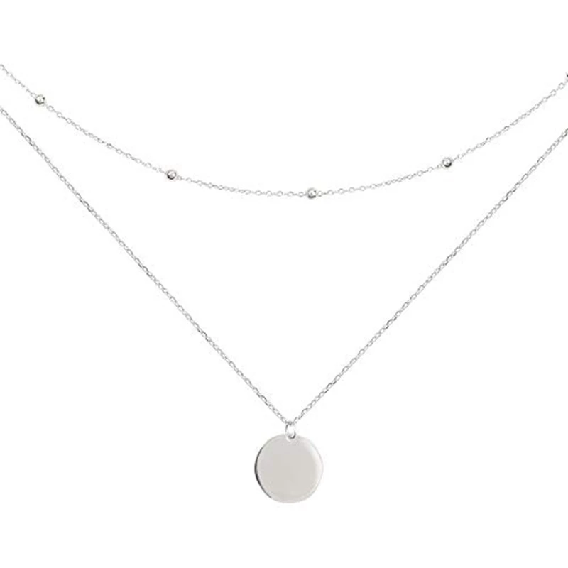 

Layered Disc Pendant, Moon Coin Double Layer, Beaded Necklace, Fashion Small Disc Short Necklace