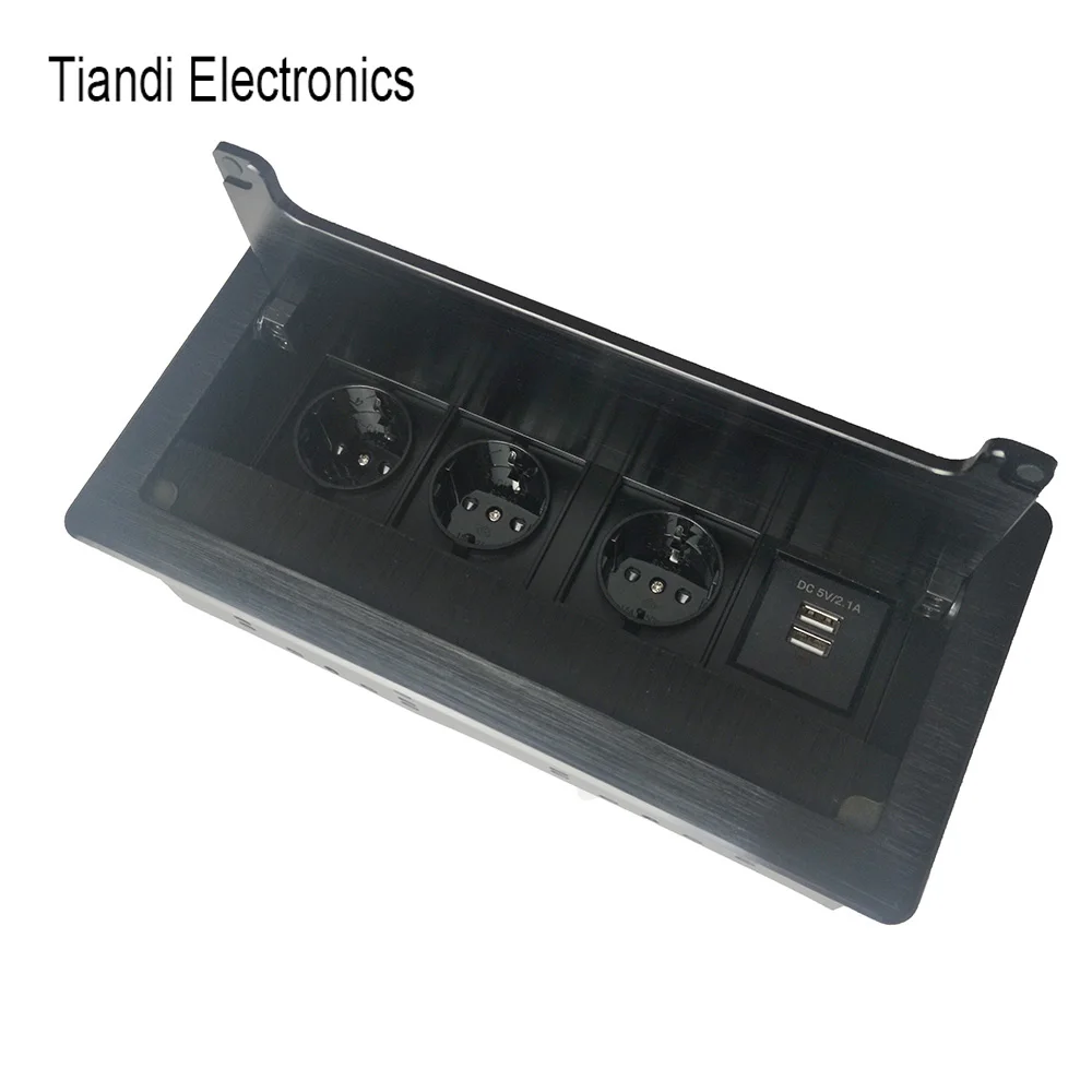 hide embedded multifunction table socket box 3 bit eu power plug brush clamshell office outlet 2 usb charging interface 5v2 1a free global shipping