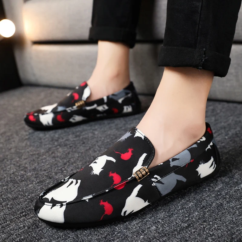Лоферы мужские летние без шнуровки с рисунком кота | Обувь