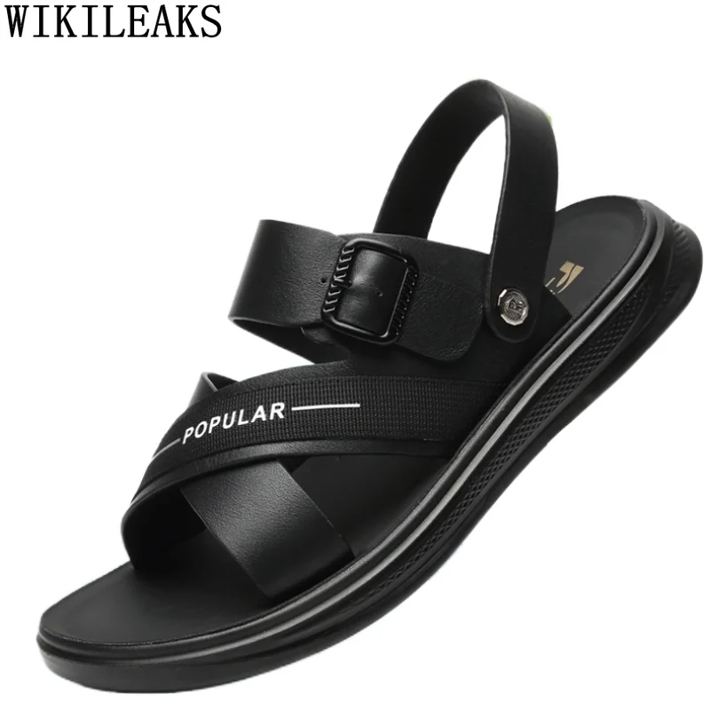 

Black Slip on Shoes Men Summer Sandals for Men Outdoor Beach Sandals Men Sandals Leather Beach Shoes Man Sandals Chaussure Homme
