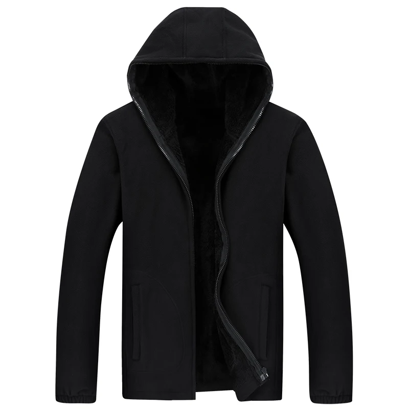 Черный MANTLCONX Winter Hooded Jacket Men Fleece Hooded Jackets XL-7XL New Fashion Thick Warm Coats Male Warm Men Jacket Brand - Цвет: Черный