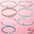 Женский серебряный браслет Pulseira 925 пробы, браслет со снежинкой, сердцем, бесконечностью, сеткой, рефлексирующей змеиной цепью, планшетом