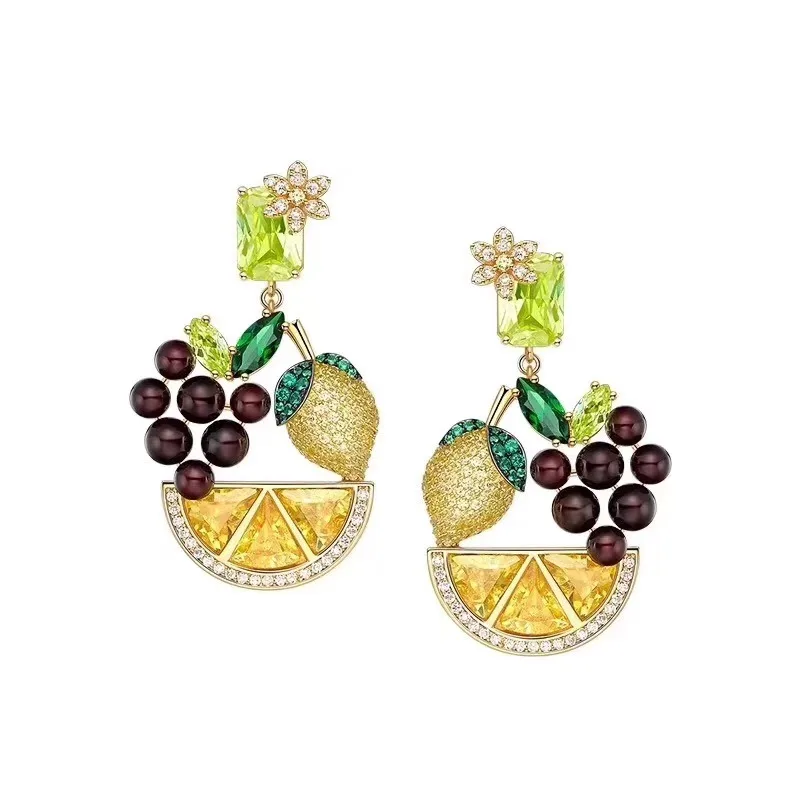 Женские серьги подвески с фруктами из стерлингового серебра 925 пробы