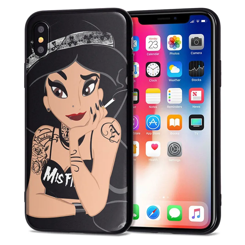 04 Чехол для iPhone 11 Pro, чехол для iPhone 5, 5S, 6, 6 S, 7, 8 Plus, X, XS, Max, тату, принцесса, чехол для iPhone 7, чехол из мягкого ТПУ для iPhone XR, чехол - Цвет: 04