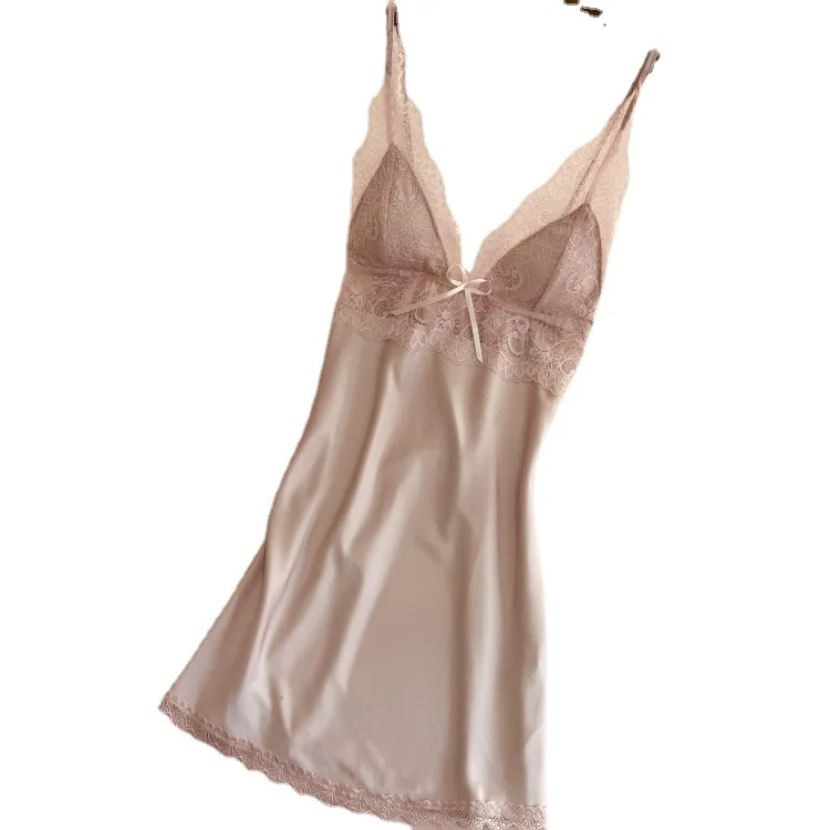 

Sexy Hollow Out Nightdress Summer Women Thin Nightgown Sleepwear Thin Silky Soft Satin Bathrobe Home Dress Casual Nightwear