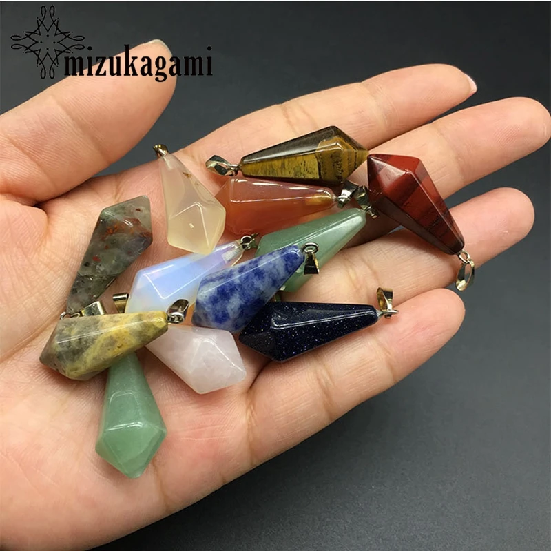 12 шт./кор. подвески из природного камня кулон камень шестиугольная конус жизни