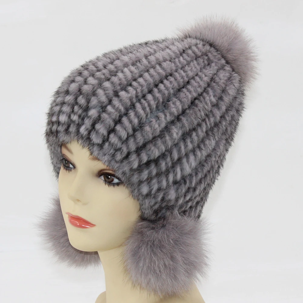 Лидер продаж зимние вязаные настоящие норковые меховые Кепки прекрасная Женская
