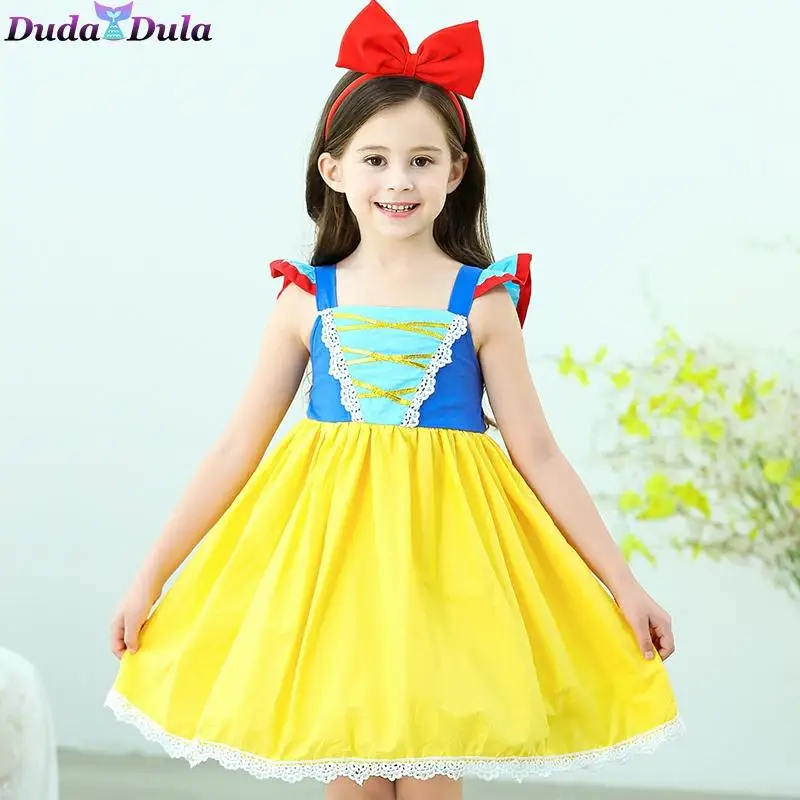 Летнее платье для девочек Детский костюм Белоснежки косплея костюмы на Хэллоуин
