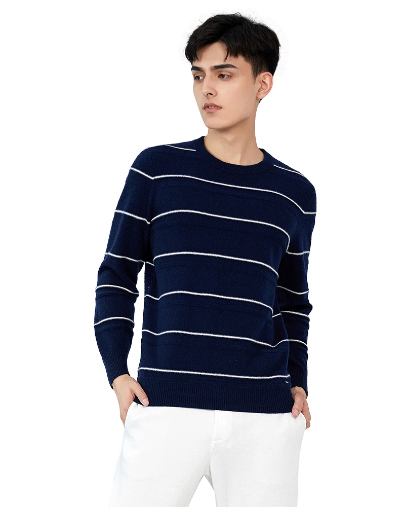 

Zhili Men's 100% Cashmere Knit Striped Crewneck Sweater