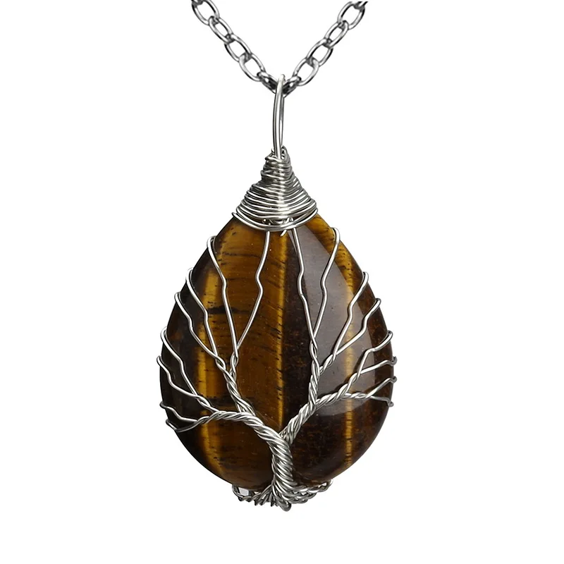 Кулон Дерево жизни в виде капли воды серебряное ожерелье с плетением из