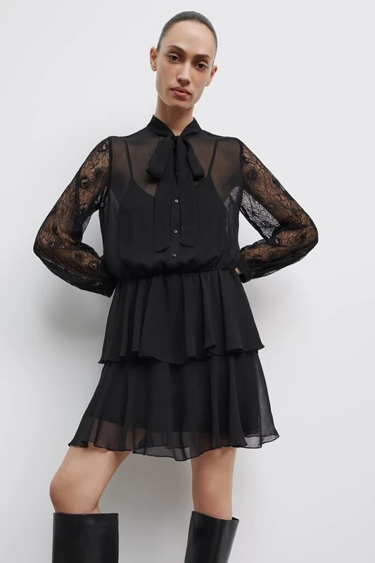 

European and American All-Matching Women's Winter New Fashion Laminated Decoration Stitching Casual Dress