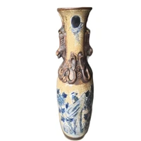 chinese old porcelain blue and white porcelain cracked glaze binaural vase