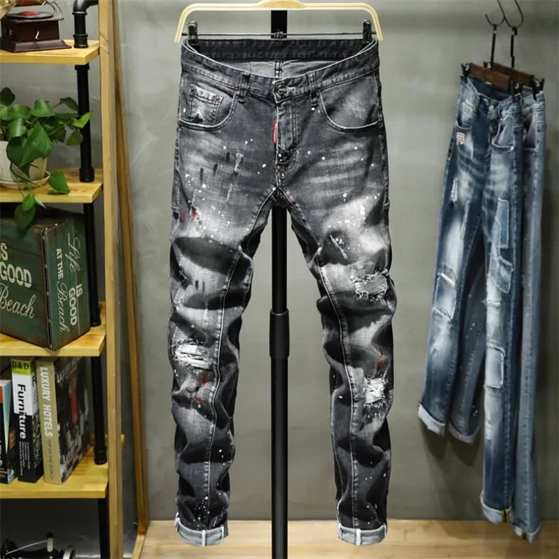 Новинка 2020 джинсы с чернилами и брызгами мужские мягкие хлопковые эластичные
