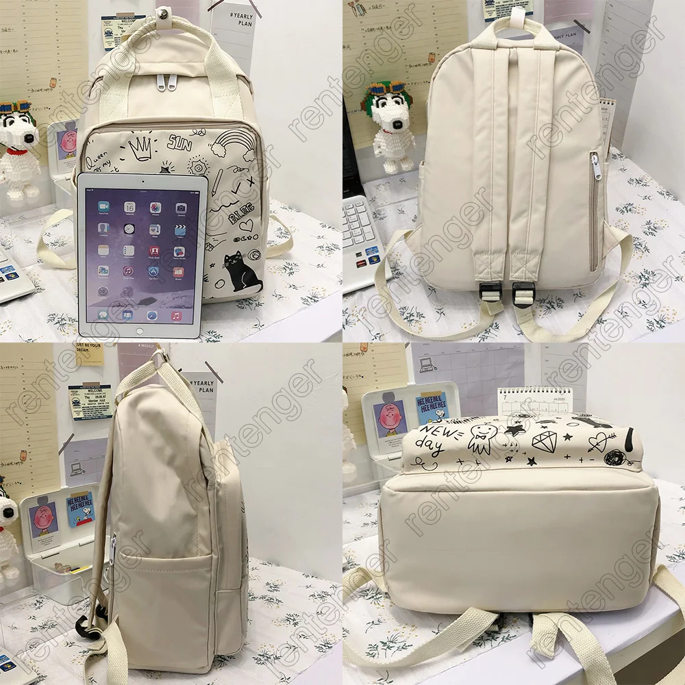 

Women Student Kawaii Backpack Cartoon Female Print School Bag College Girl Cute Backpack Waterproof Nylon Book Bag Graffiti Lady