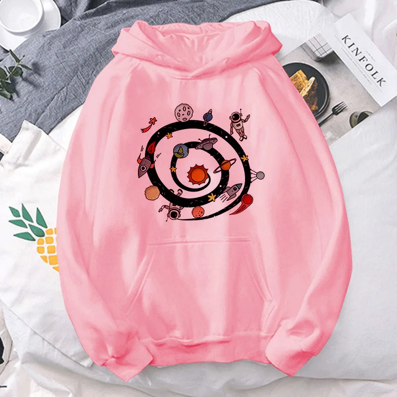 

Oversized Women's Hoodies Autumn And Winter Warm Fun universe Printed Hooded Sweatshirts For Girl Student New Pocket hoodie Tops