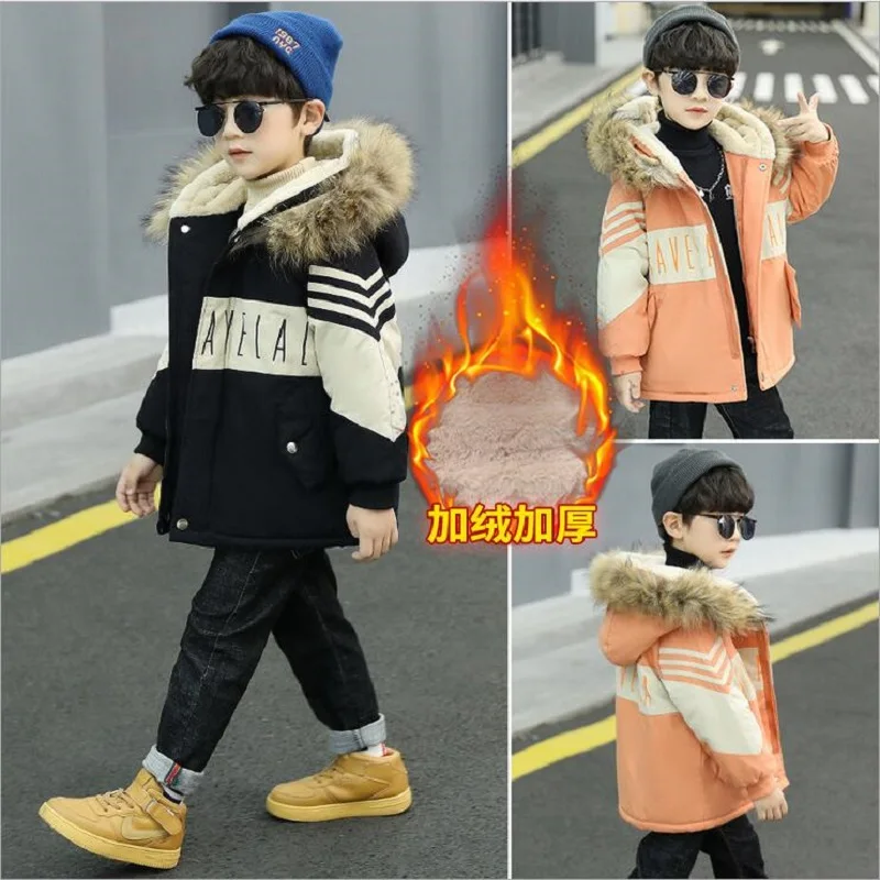 

Зимняя От 4 до 13 лет куртка с хлопковой подкладкой для мальчиков длинное модное утепленное кашемировое теплое пальто для детей Верхняя одеж...