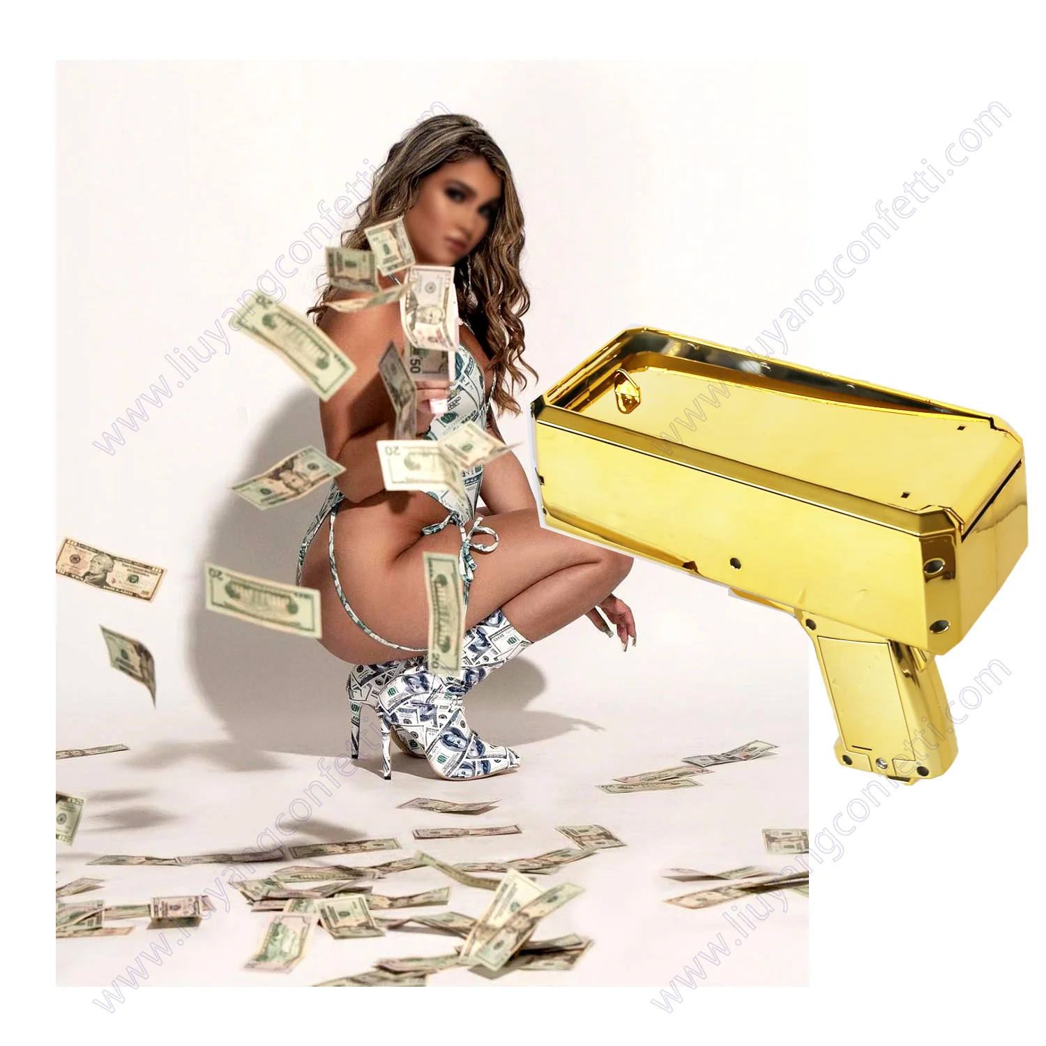 

Money Gun Toy Gift Gold Super Cannon Auto Club Cash Box Logo Card Thrower Shoot Plastic Spray Machine Prop Color Party Pink Rain