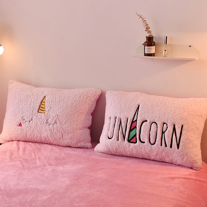 Мультяшный Единорог кролик вышивка бархатный фланелевый Детский Комплект