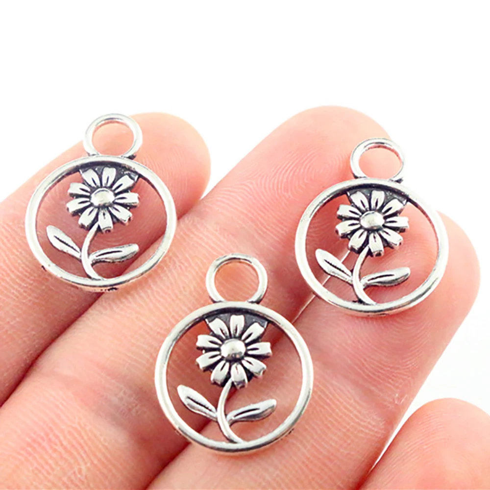 

23x17mm 20pcs Antique Silver Plated Sunflower Handmade Charms Pendant:DIY for bracelet necklace-P1-46