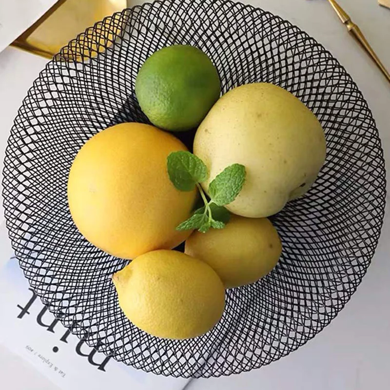 Metal Mesh Creative Countertop Fruit Snacks Basket Bowl Stand for Kitchen Large Black Decorative Table Centerpiece Holder B | Дом и сад
