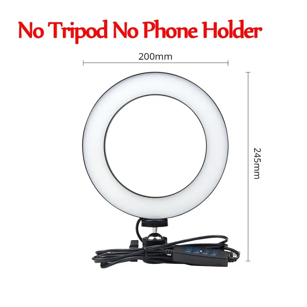 20cm No Tripod Светодиодный светильник для телефона, кольцо для селфи, кольцевая лампа, новинка novedades, светильник для фотосъемки, видео, студии, заполняющий светильник, фото светильник для смартфона - Цвет: 20cm No Tripod